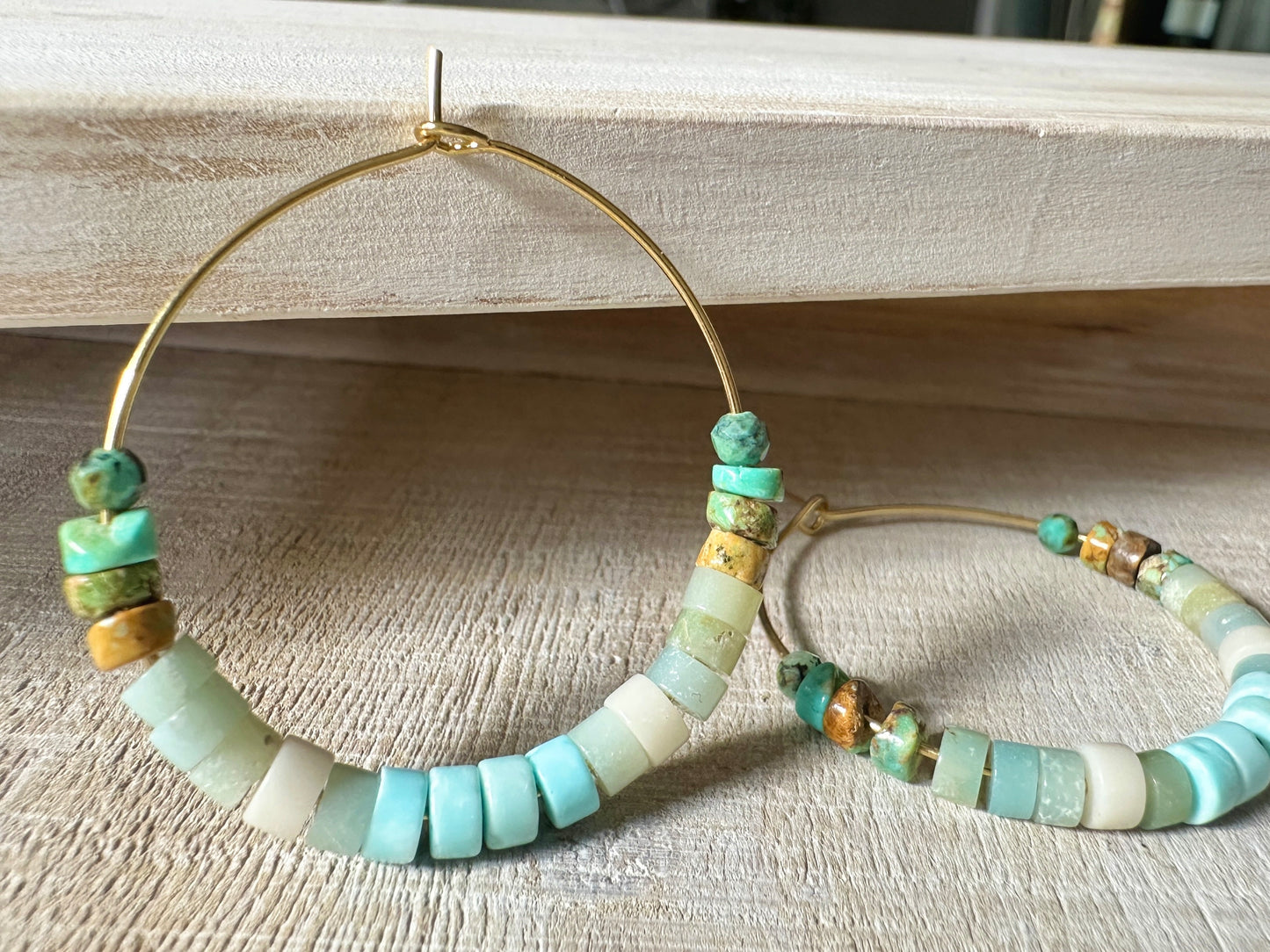 Easy Hoops with Turquoise and Aquamarine Stones