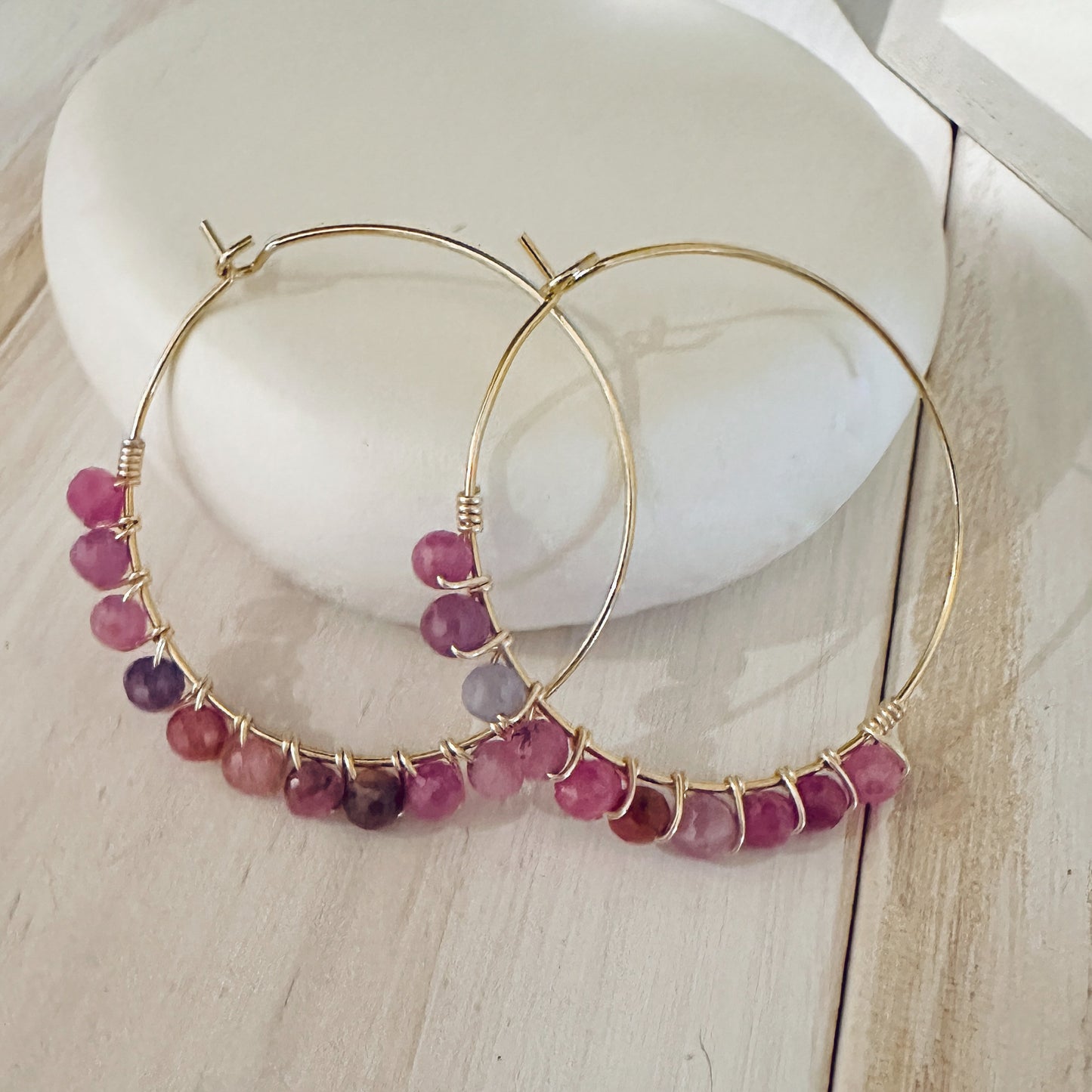Easy Hoops with Faceted Ruby Gemstones