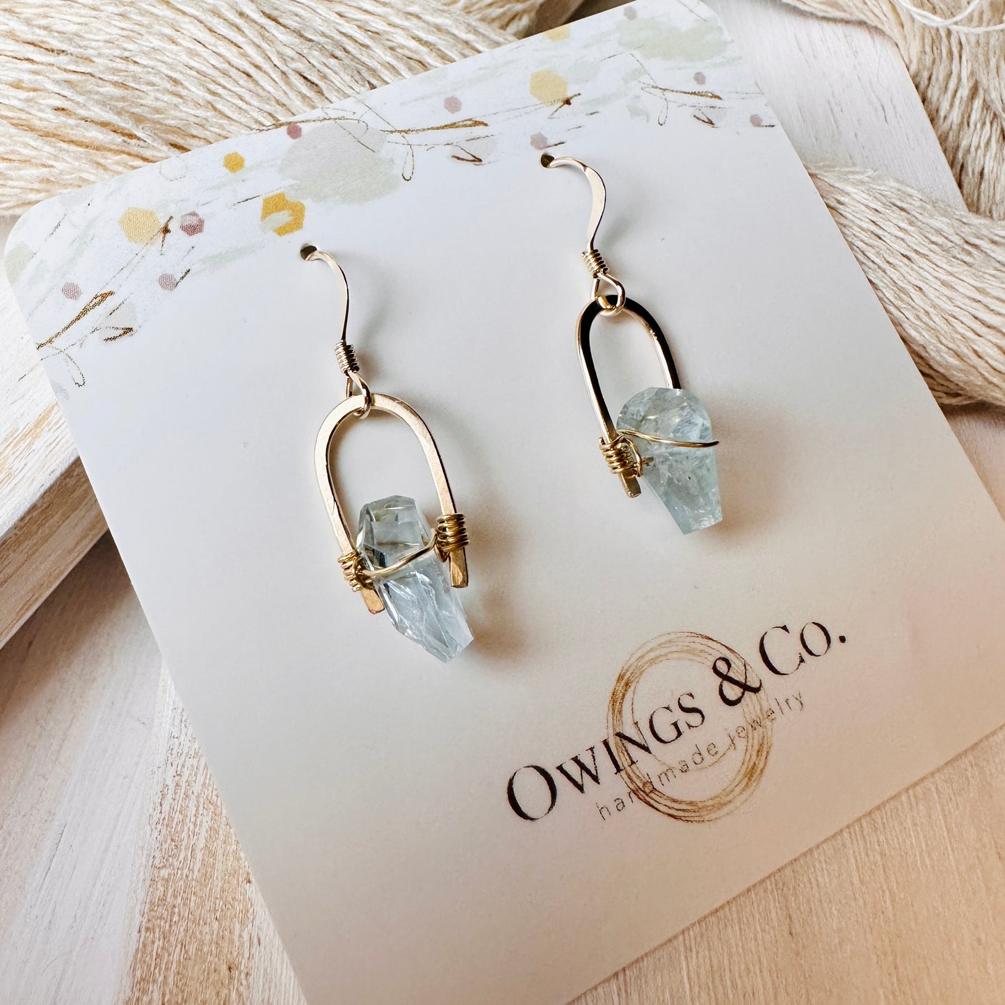 1" 14k Gold Fill Earrings with Raw Cut Aquamarine Stones