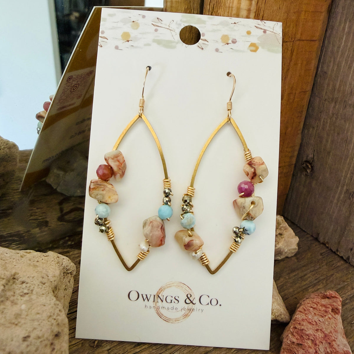 Mixed Stone Earrings 2" Long