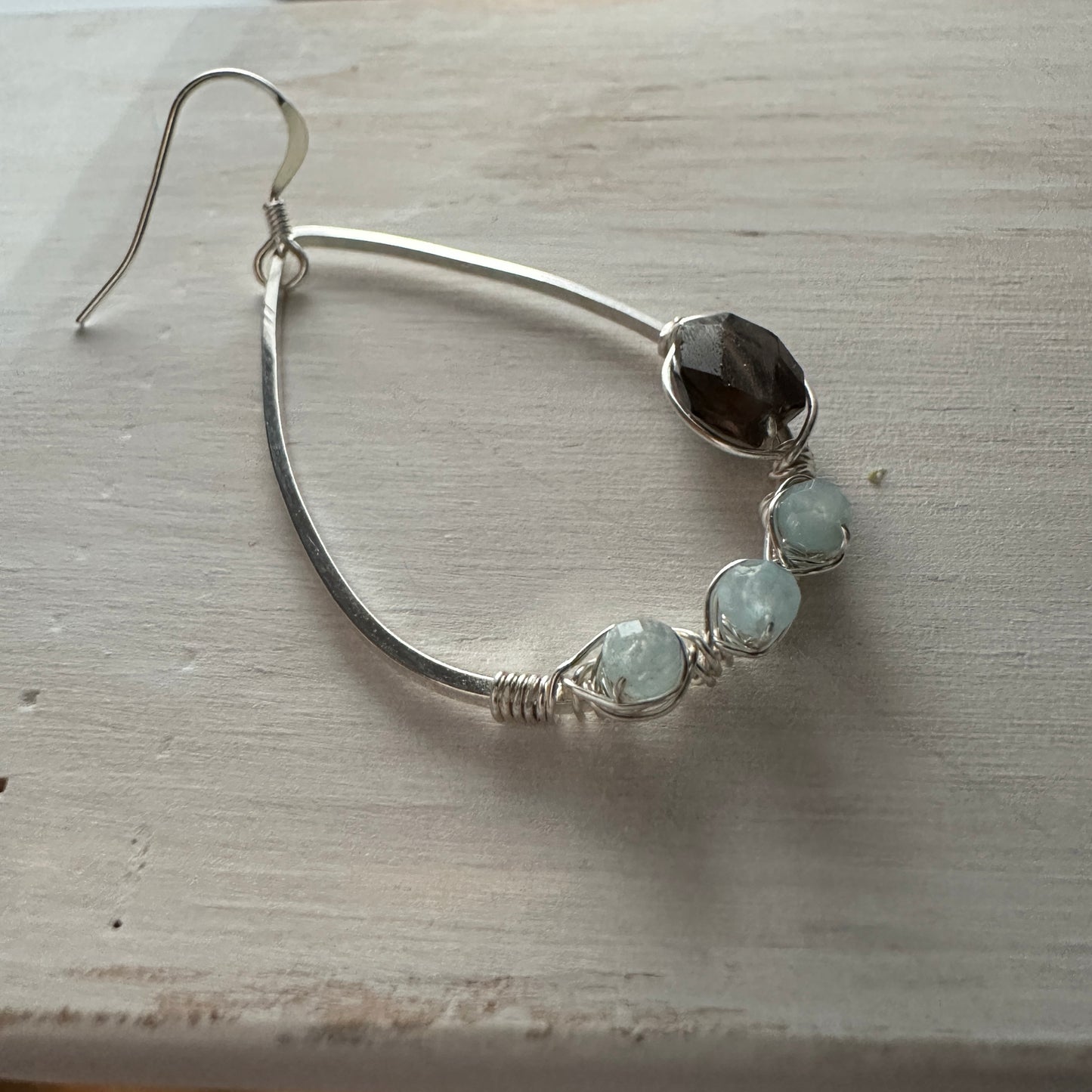 2" Silver Earrings with Smokey Quartz and Blue Lace Agate Stones