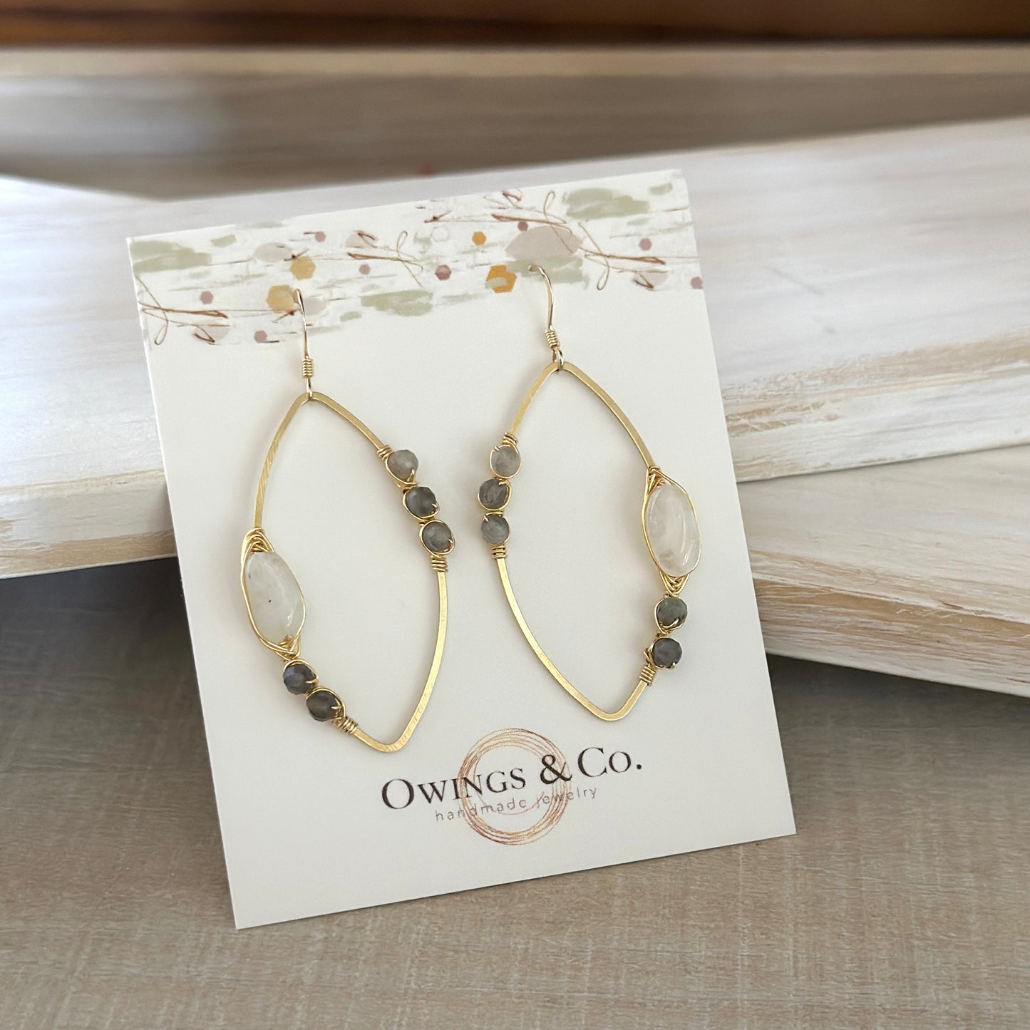 2" Moonstone and Labradorite Marquise Earrings