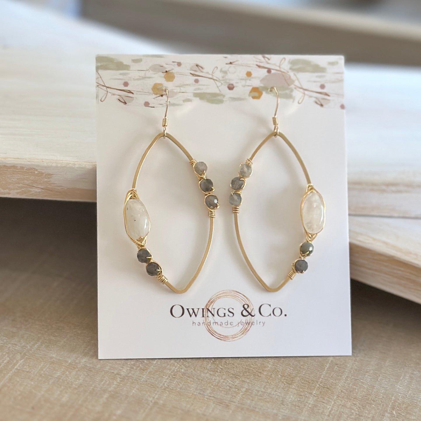 2" Moonstone and Labradorite Marquise Earrings