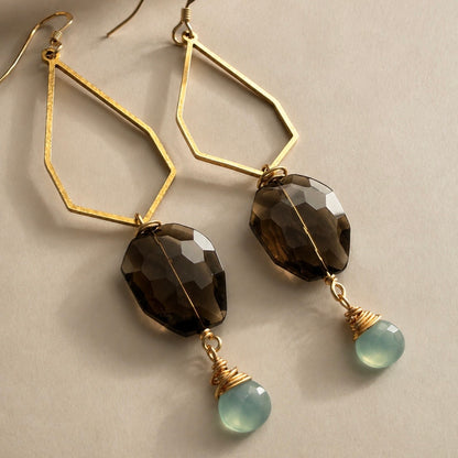 Smokey Quartz and Blue Chalcedony Earrings