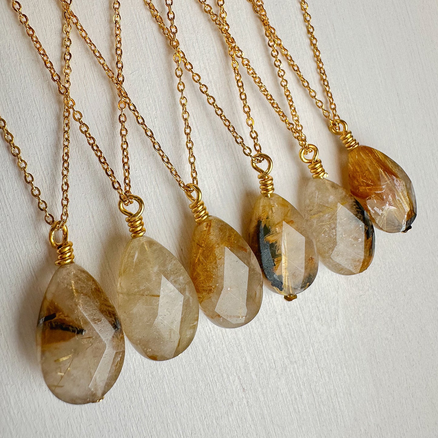 Dark Rutile Quartz Teardrop Pendant Necklace