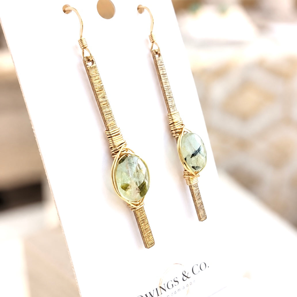 Prehnite Stone Stick Earrings
