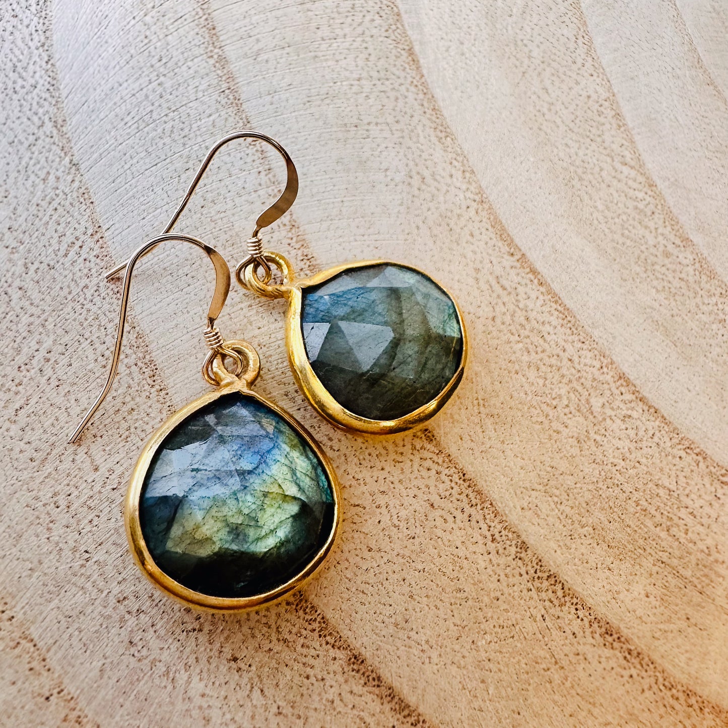 Labradorite Stones with Bezelled Gold Earrings