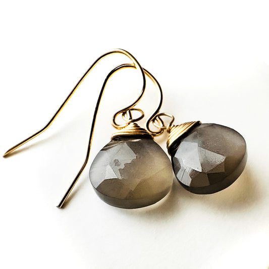 Petite Grey Orthoclase Moonstone Earrings