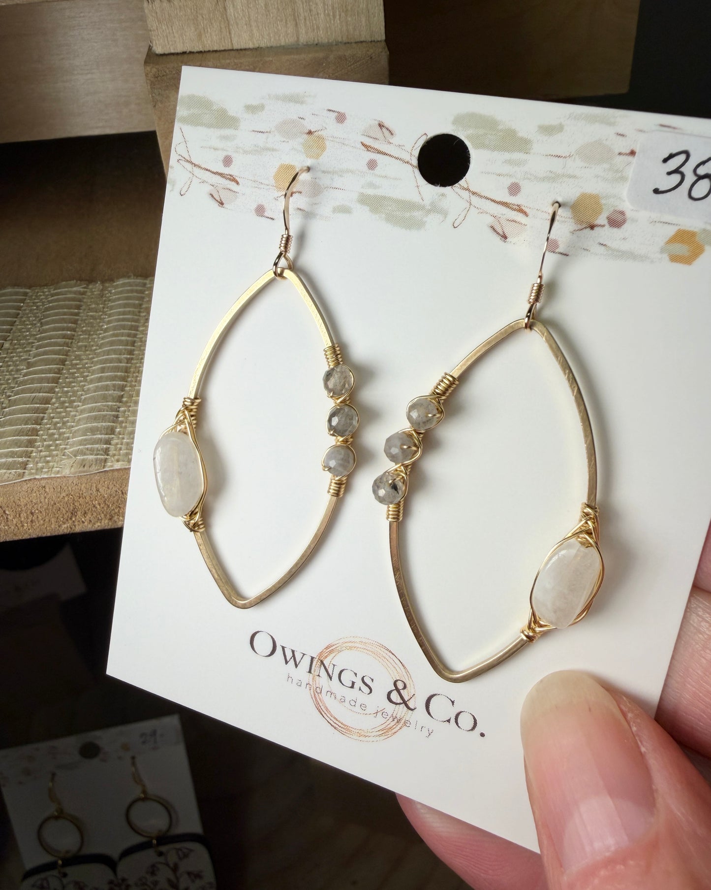 Moonstone and Labradorite Marquise Earrings 2"