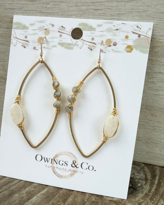 Moonstone and Labradorite Marquise Earrings 2"