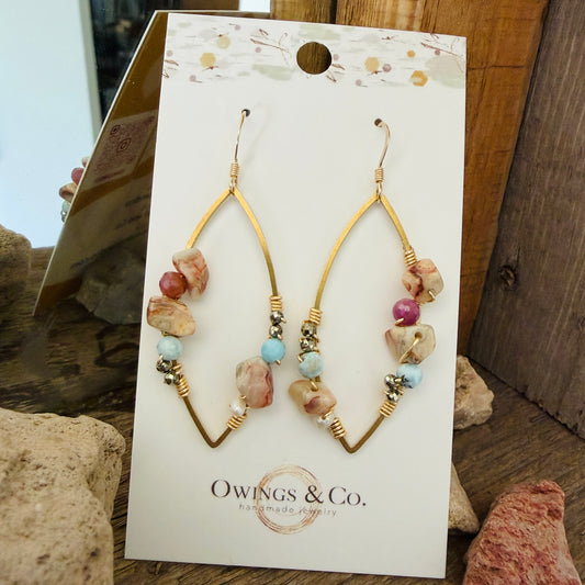 Mixed Stone Earrings 2" Long