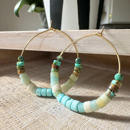 Hoops with Turquoise and Aquamarine Stones