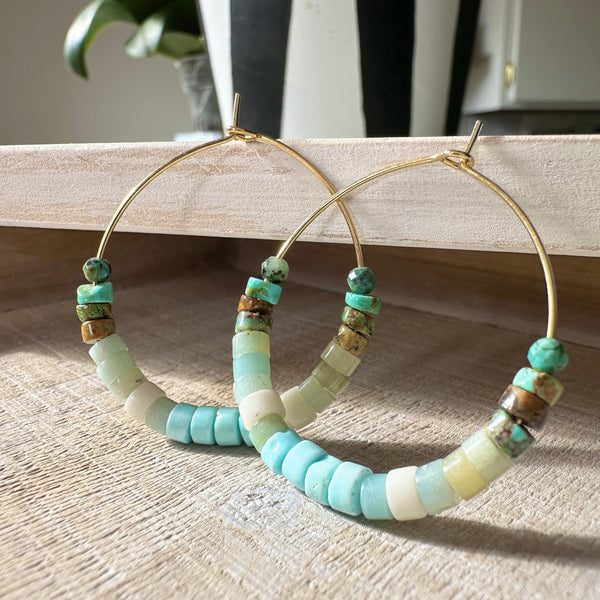 Hoops with Turquoise and Aquamarine Stones