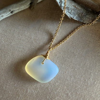 White Sea Glass Gold Necklace Adjustable 16"-18"