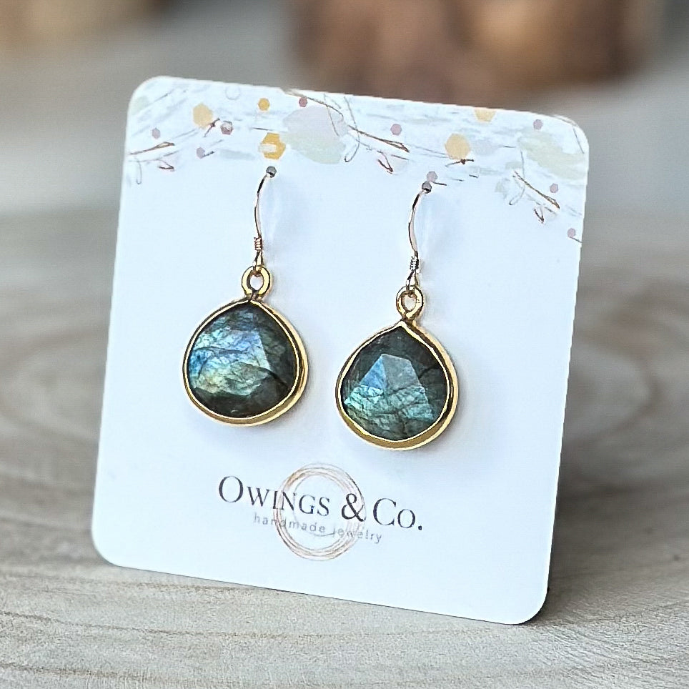 Labradorite Stones with Bezelled Gold Earrings