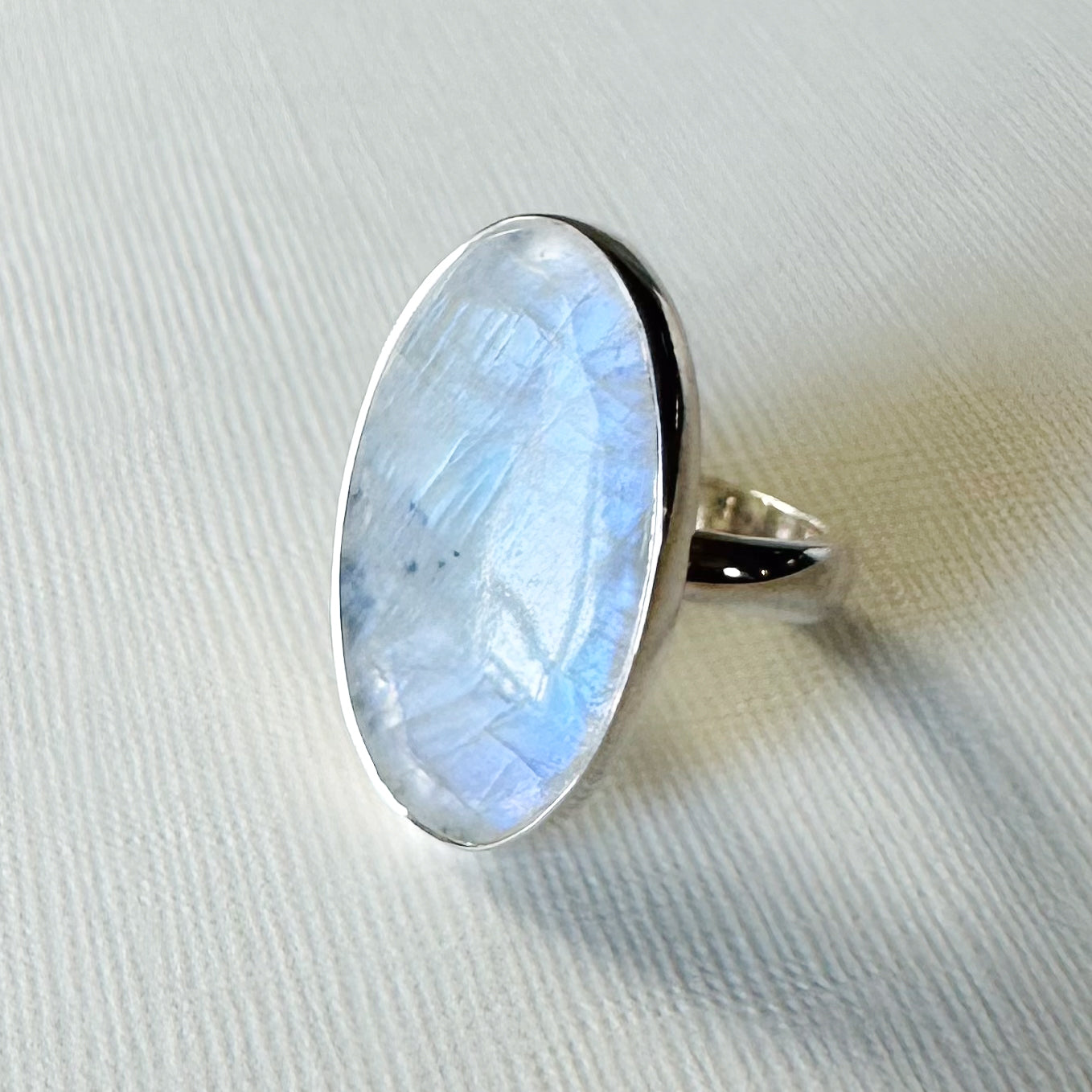 Moonstone Adjustable Sterling Silver Ring Size 6-7 1/2" (r19)