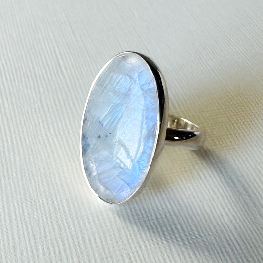 Moonstone Adjustable Sterling Silver Ring Size 6-7 1/2" (r19)