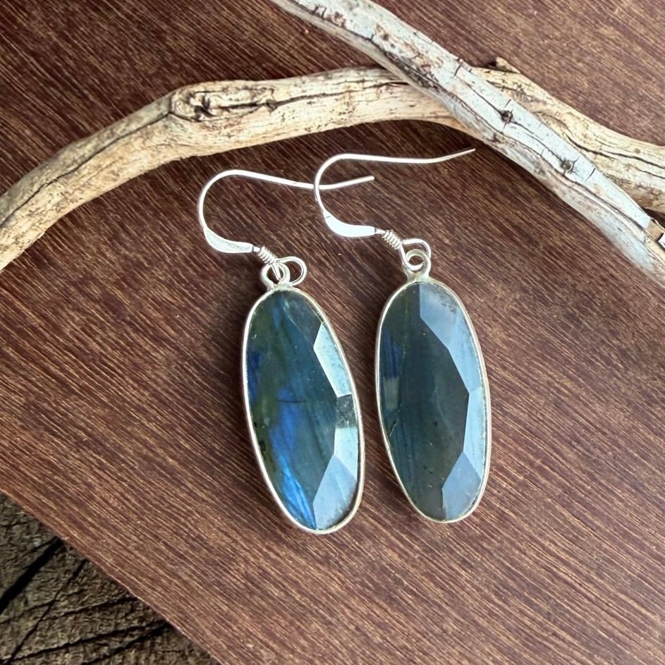 Labradorite Silver Bezeled Earrings