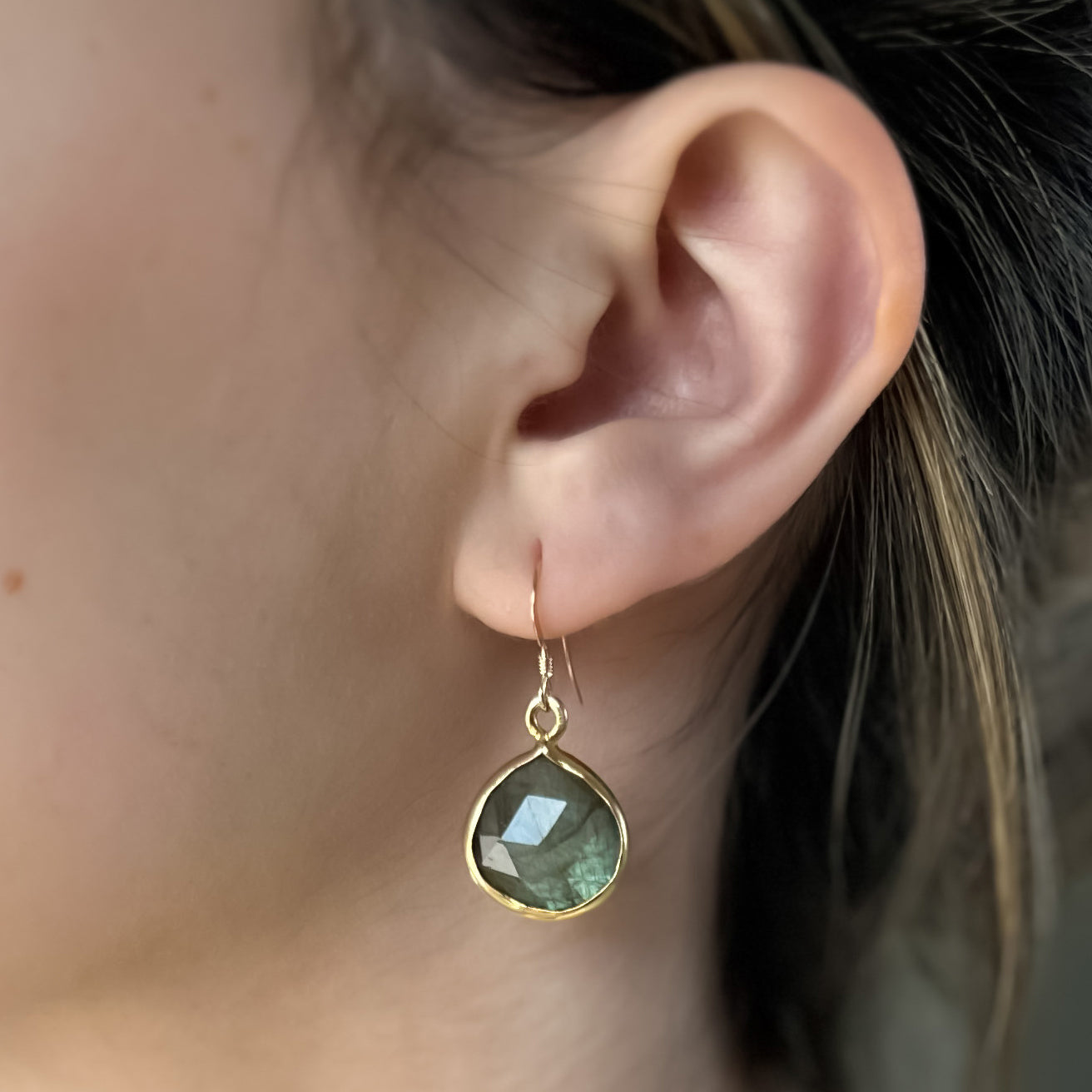 Labradorite Stones with Bezelled Gold Earrings