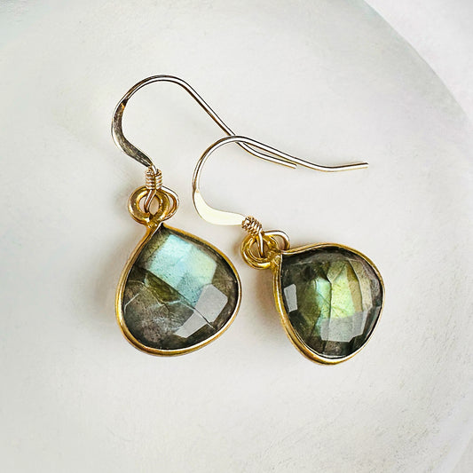 Petite Bezeled Labradorite Teardrop Earrings