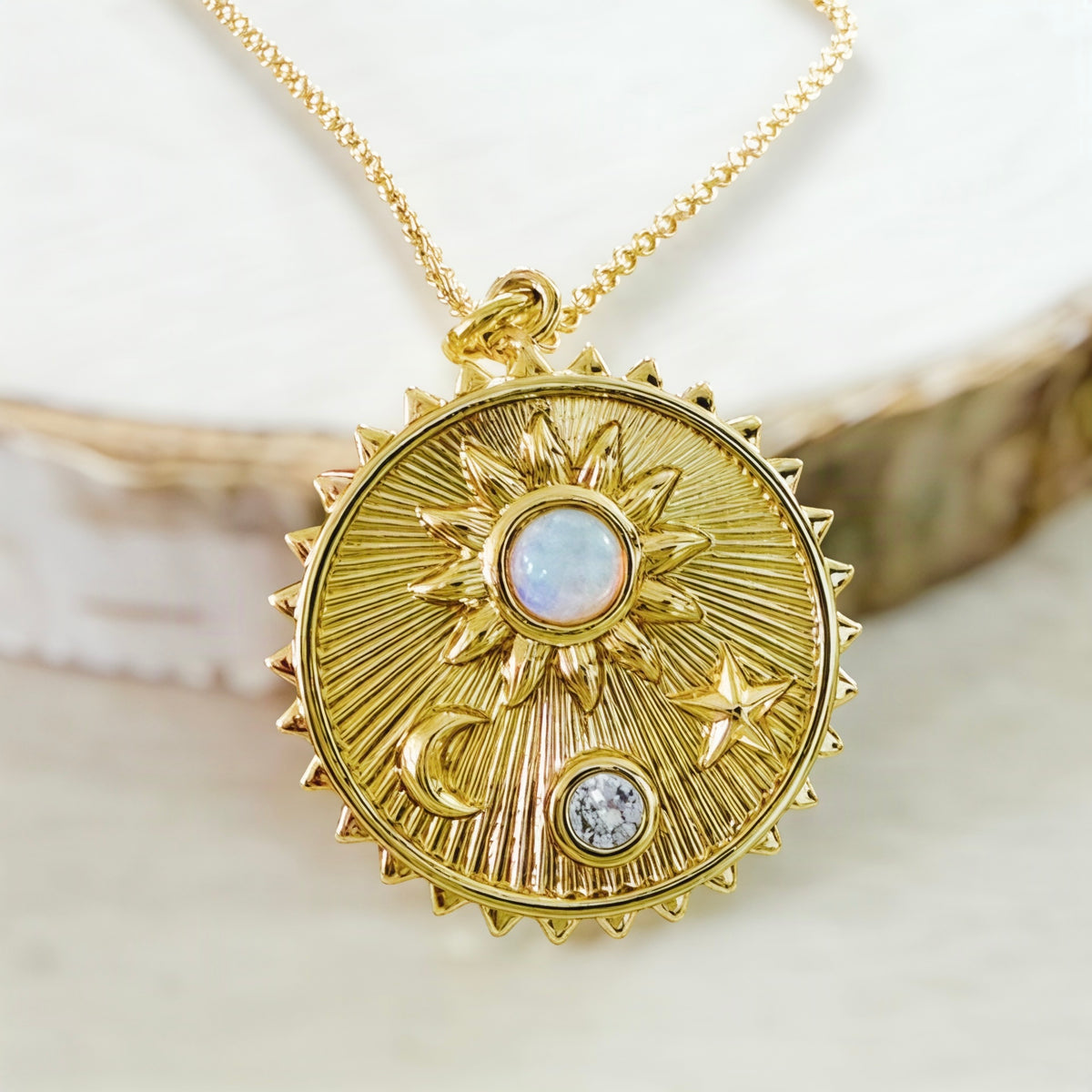 Opal Sun Necklace Adjustable 16"- 18"