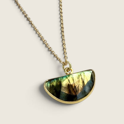 Labradorite Half Moon Necklace Gold Adjustable 16"-18"