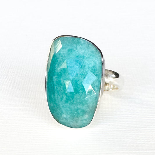 Amazonite Adjustable Sterling Silver Ring Size 5-6 (r02)