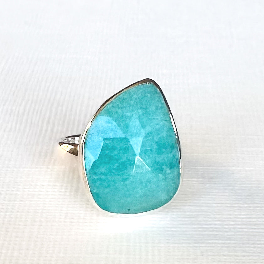 Amazonite Adjustable Sterling Silver Ring Size 5 1/2 (r05)