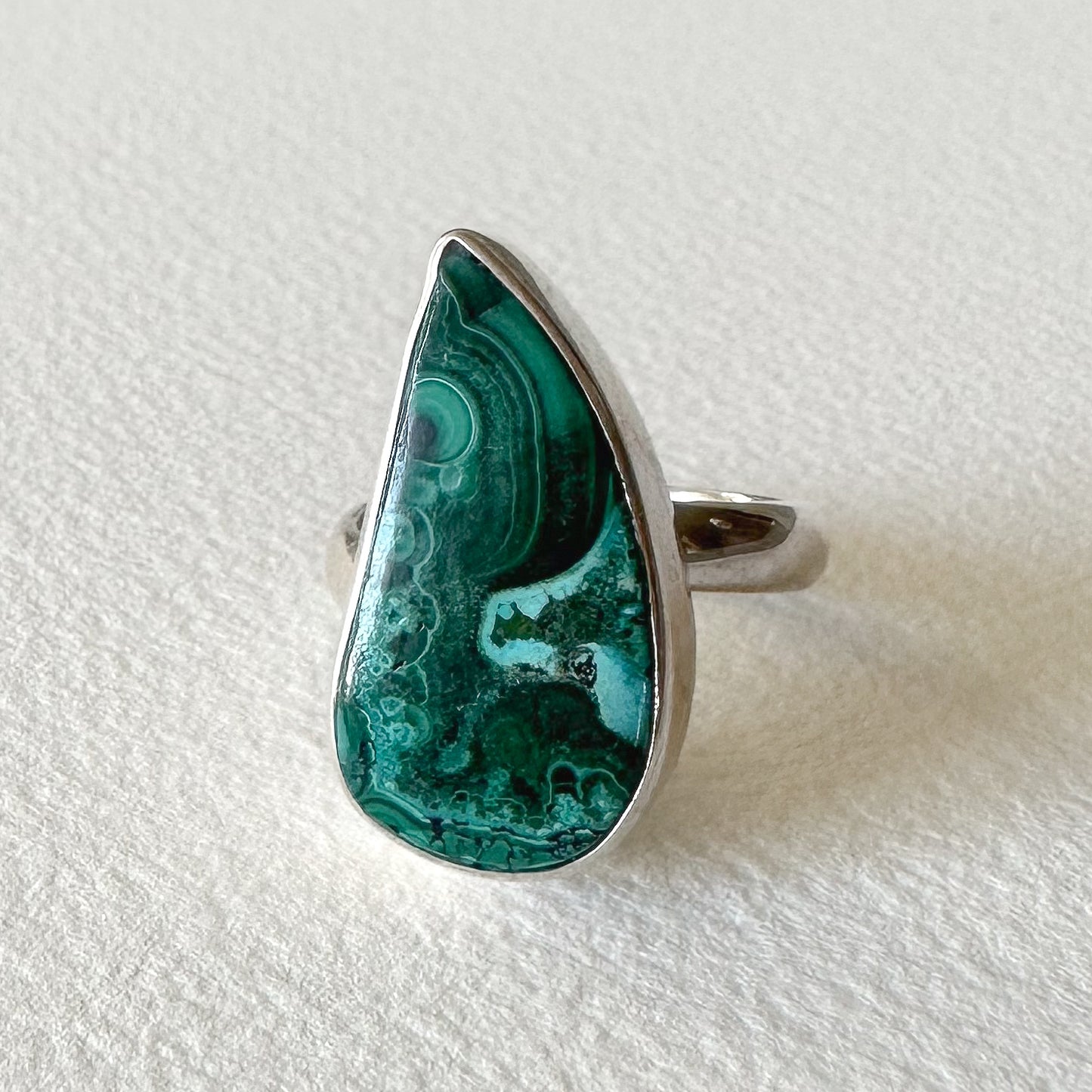 Malachite Adjustable Sterling Silver Ring Size 8-9 (r06)