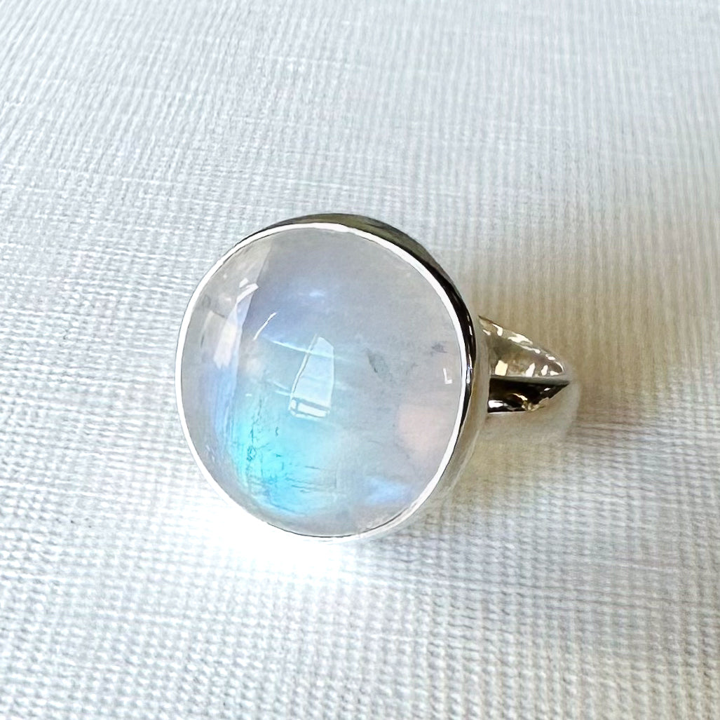 Moonstone Adjustable Sterling Silver Ring Size 5-7 (r14)