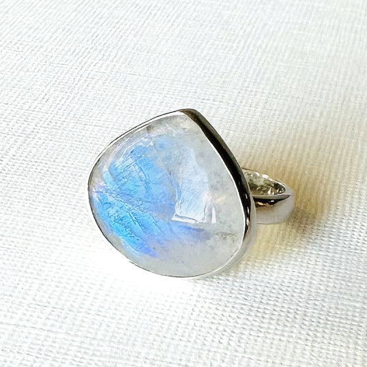 Moonstone Adjustable Sterling Silver Ring Size 6-7 1/2" (r16)