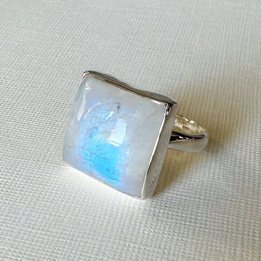 Moonstone Adjustable Sterling Silver Ring Size 7-8 1/2" (r20)