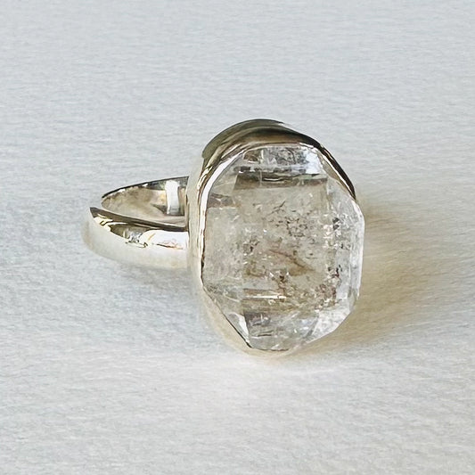 Herkimer Diamond Adjustable Sterling Silver Ring Size 7-9 (r27)