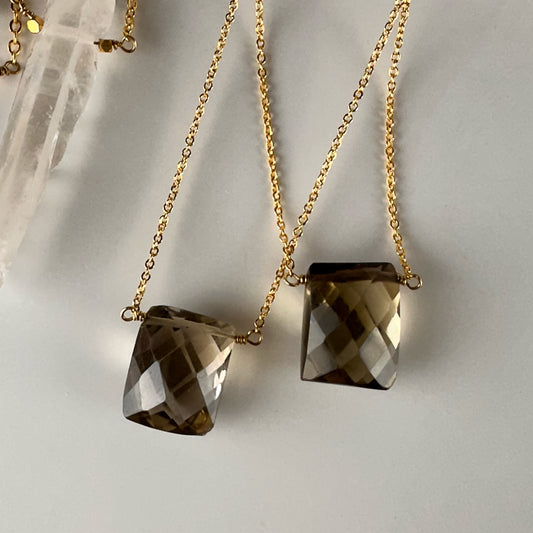 Smokey Quartz Rectangular Pendant Necklace