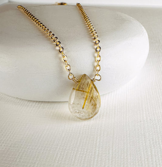 Rutile Quartz Teardrop Pendant Necklace