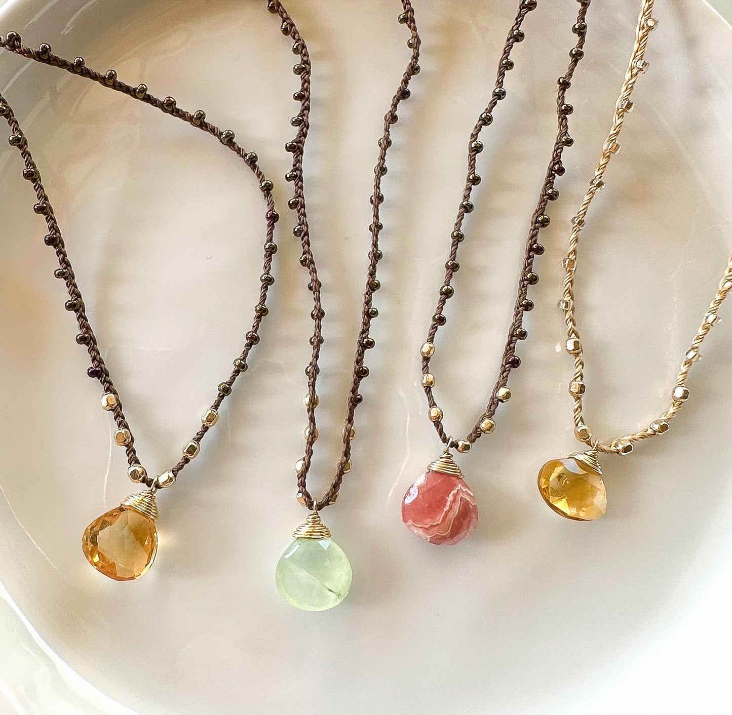 Citrine Briolette Adjustable Silk Cord Necklace 022