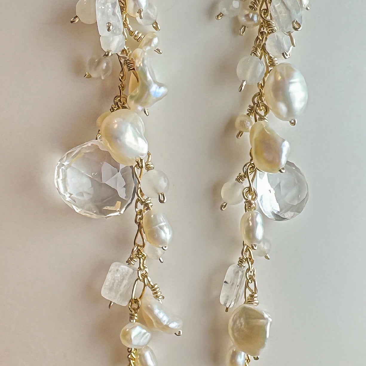 3" Crystal Quartz and Pearl Earrings