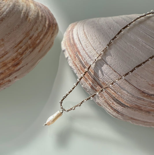 White Freshwater Pearl Adjustable Silk Cord Necklace