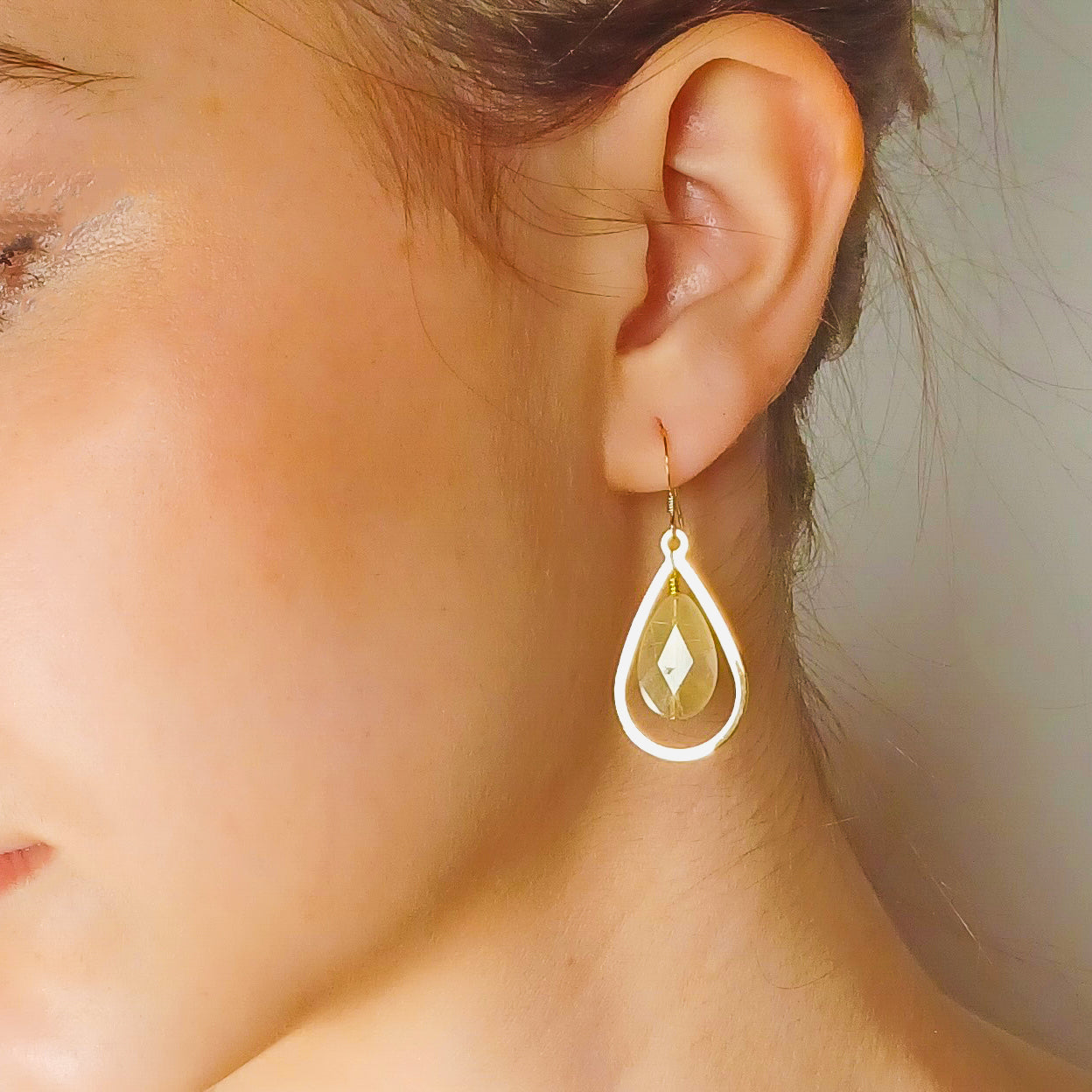 14k Gold Earrings with Rutilated Quartz Stones