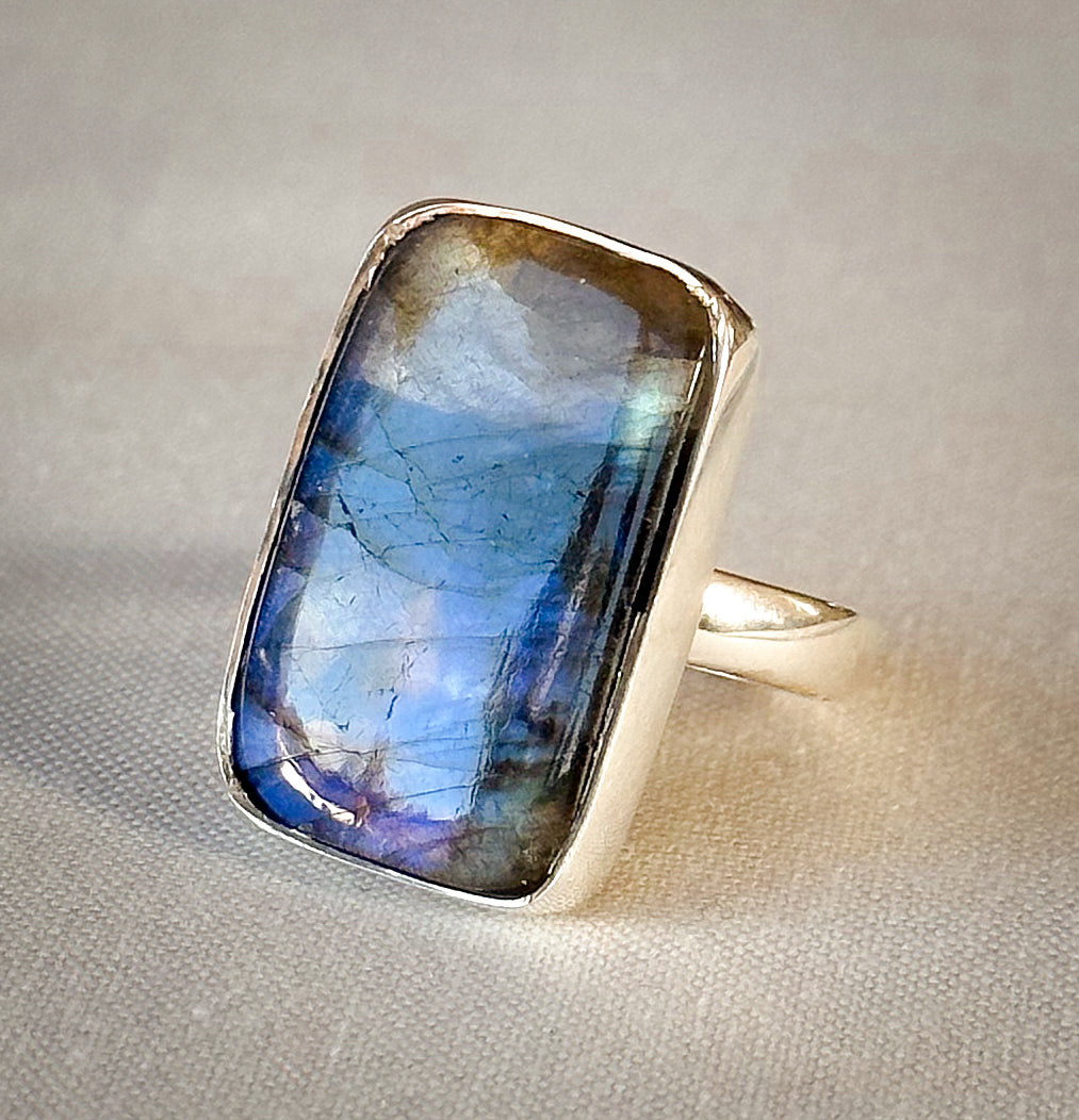 Labradorite Adjustable Sterling Silver Ring Size 6-7 (r50)