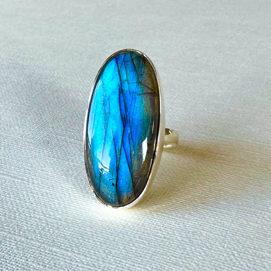 Labradorite Adjustable Sterling Silver Ring Size 5.5-6.5 (r52)