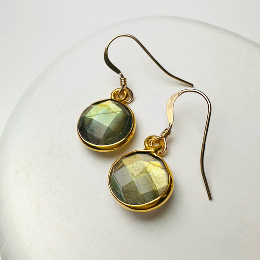 Petite Round Bezelled Labradorite Earrings