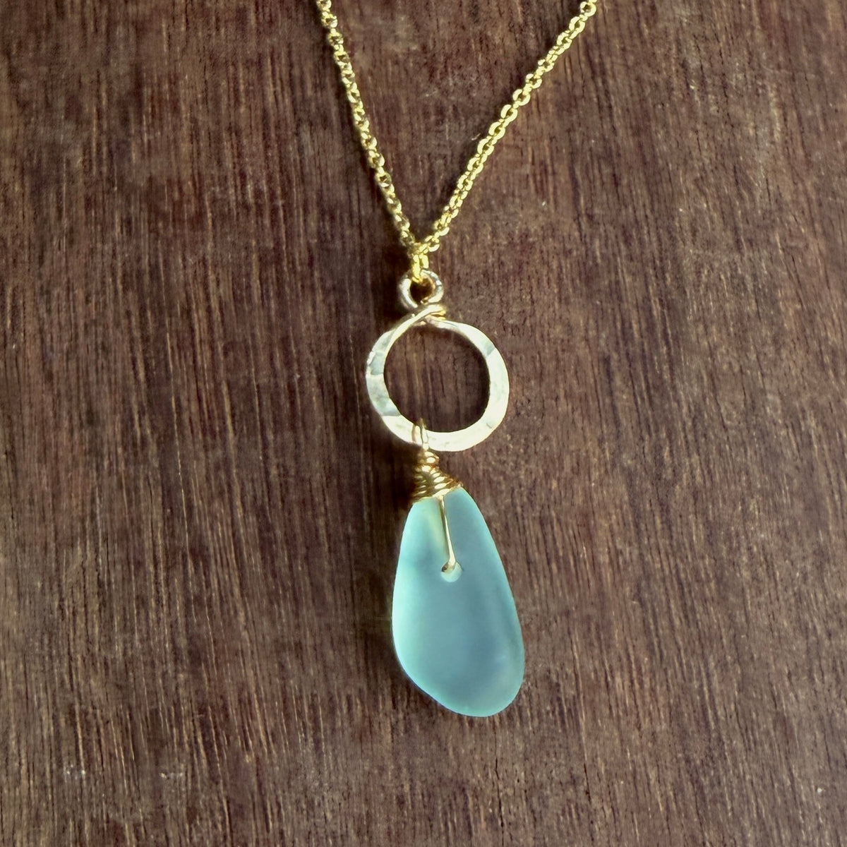 Sea Glass Gold Necklace Adjustable 16"-18"