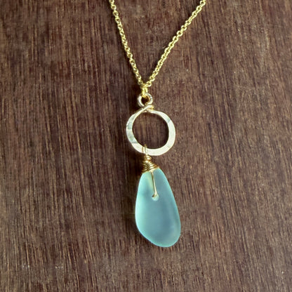 Sea Glass Gold Necklace Adjustable 16"-18"