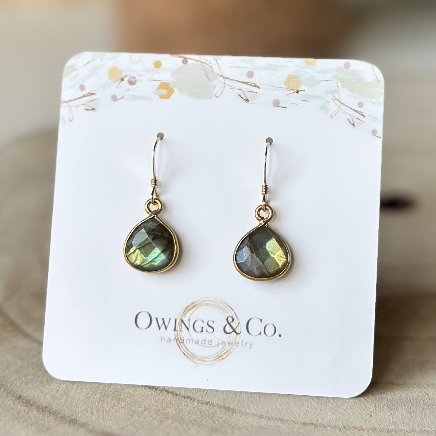 Petite Bezeled Labradorite Teardrop Earrings