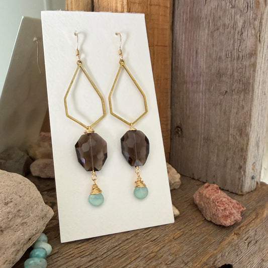 Smokey Quartz and Blue Chalcedony Earrings