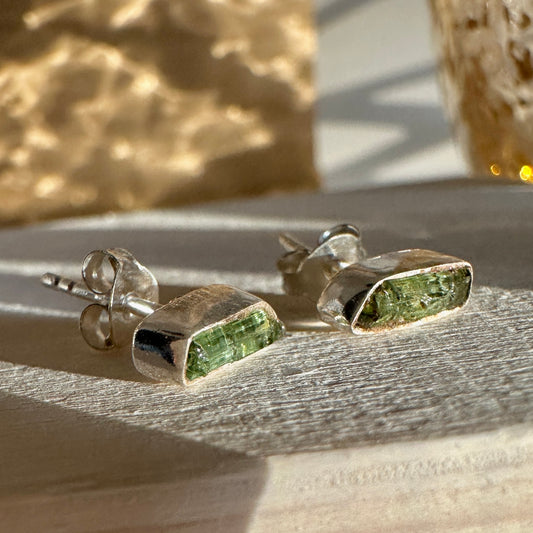 Green Tourmaline Sterling Silver Earring Studs