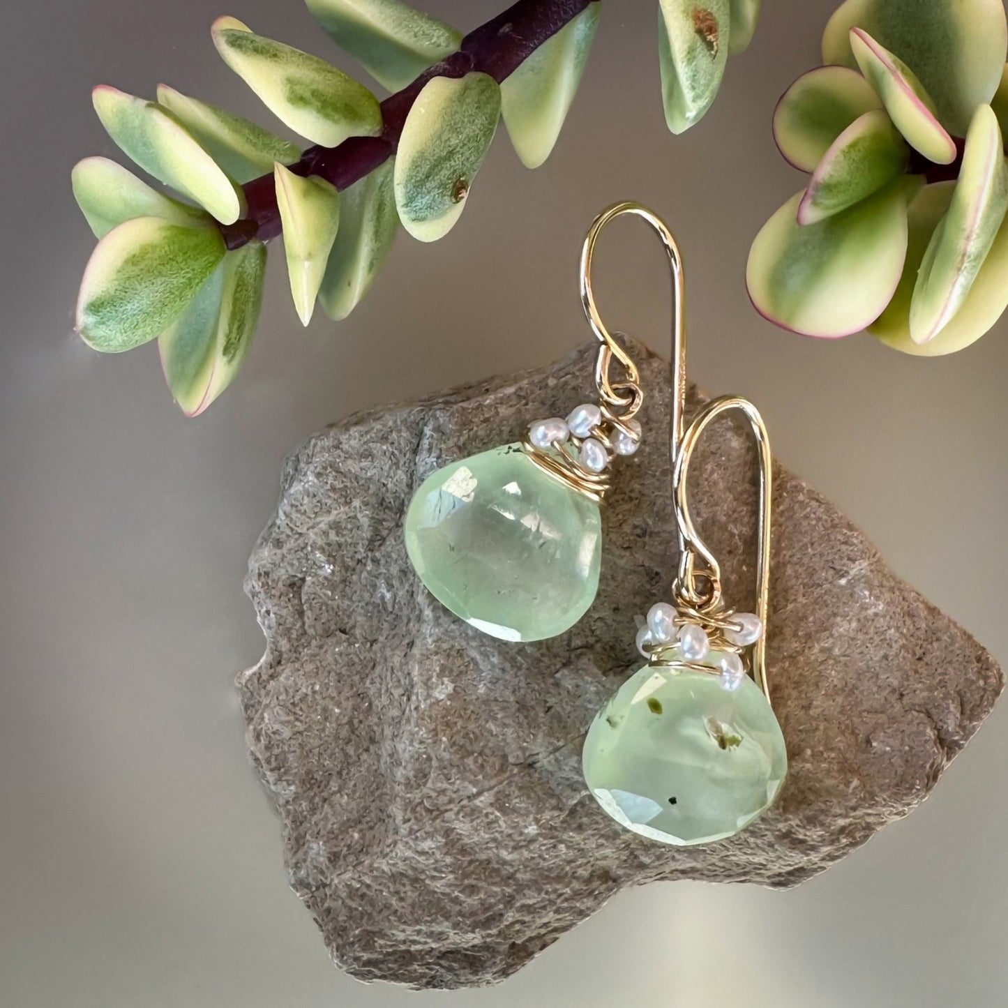 Petite Chrysoprase and Freshwater Pearl Earrings