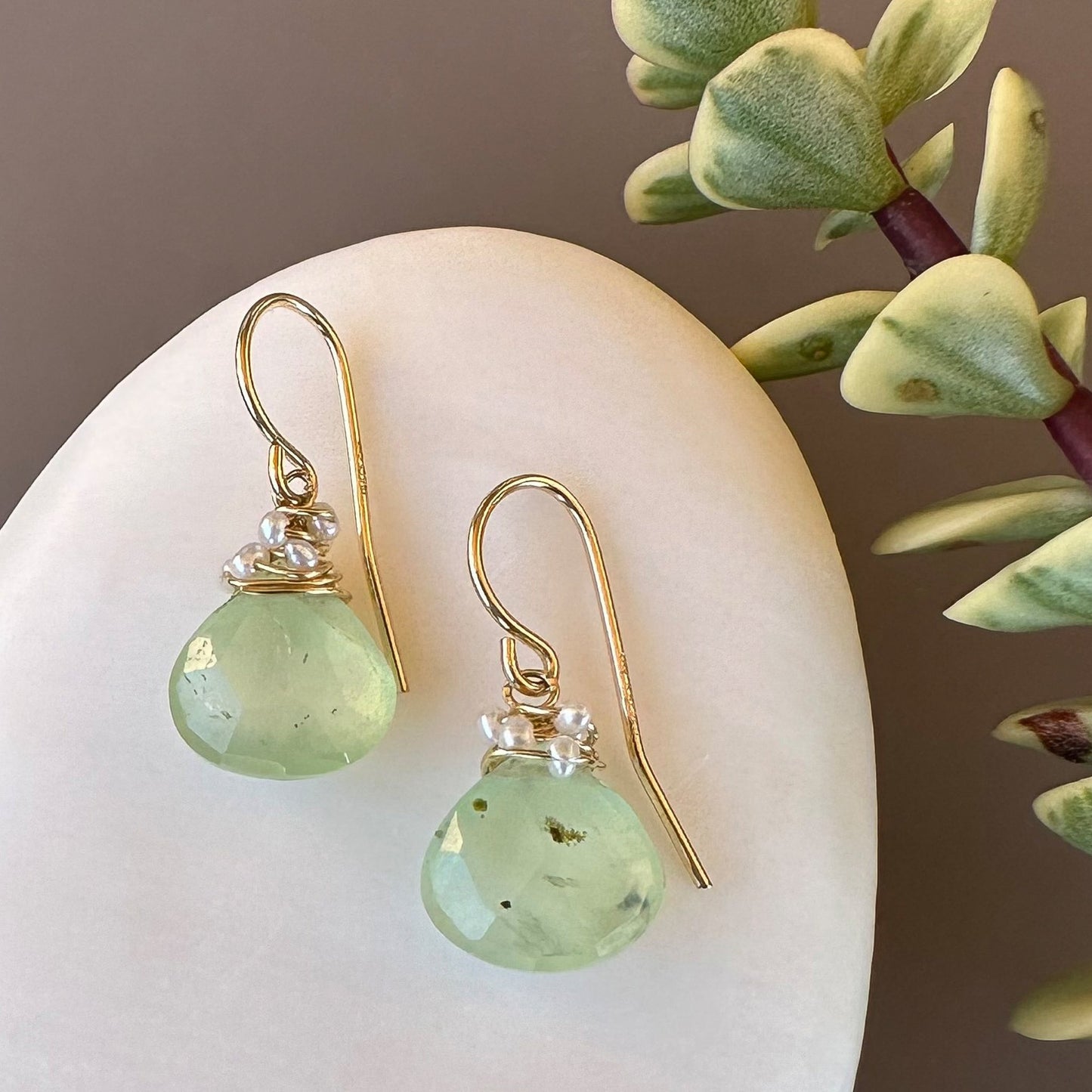 Petite Chrysoprase and Freshwater Pearl Earrings