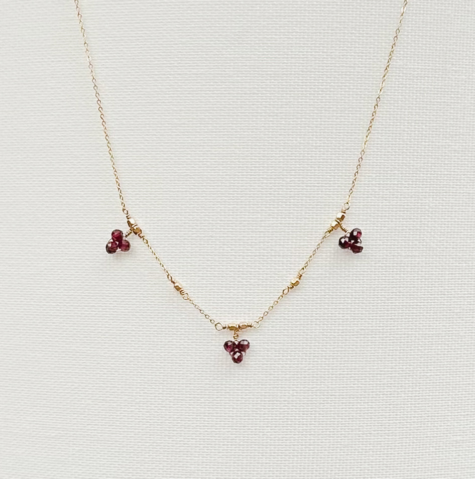 Petite Garnet Stone Cluster Necklace